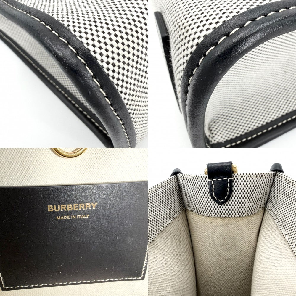 【開店SALE】 BURBERRY バーバリー 2WAY フレヤトート　ミニ ハンドバッグ ショルダーバッグ 8044142 キャンバス レザー ブラック 黒 アイボリー ゴールド金具 レディース【中古品】