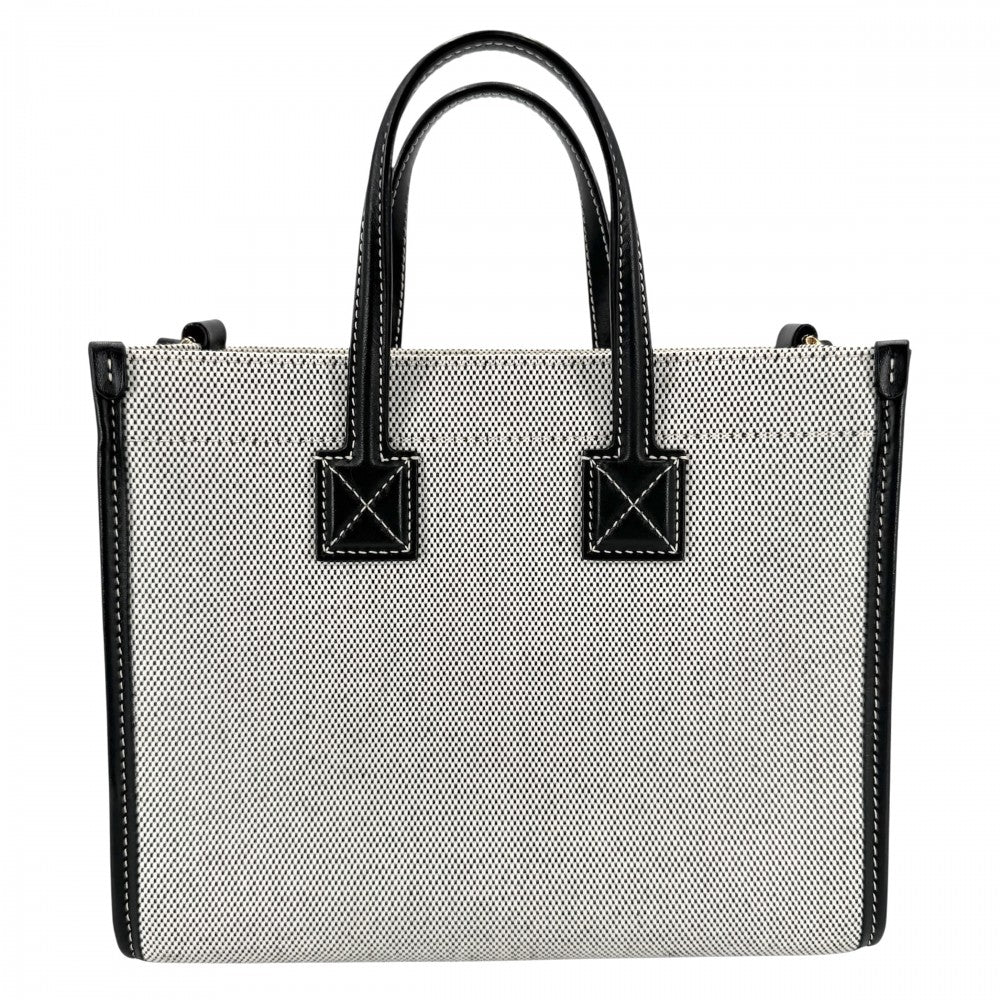 【開店SALE】 BURBERRY バーバリー 2WAY フレヤトート　ミニ ハンドバッグ ショルダーバッグ 8044142 キャンバス レザー ブラック 黒 アイボリー ゴールド金具 レディース【中古品】