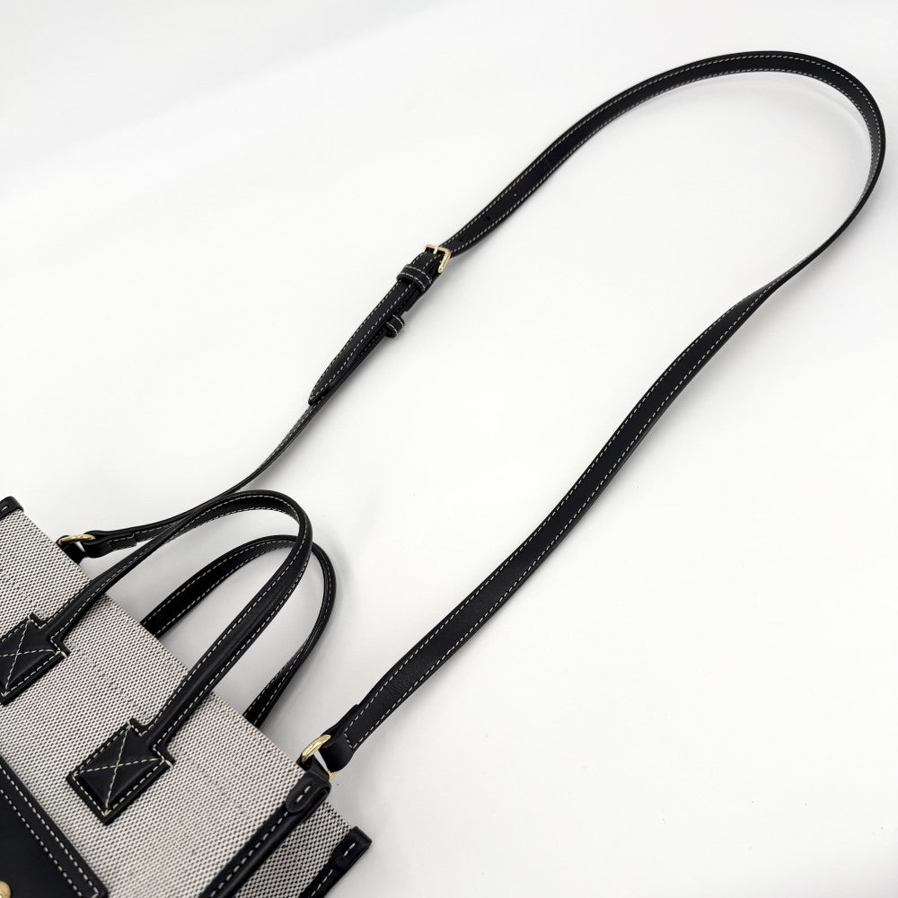 【開店SALE】 BURBERRY バーバリー 2WAY フレヤトート　ミニ ハンドバッグ ショルダーバッグ 8044142 キャンバス レザー ブラック 黒 アイボリー ゴールド金具 レディース【中古品】