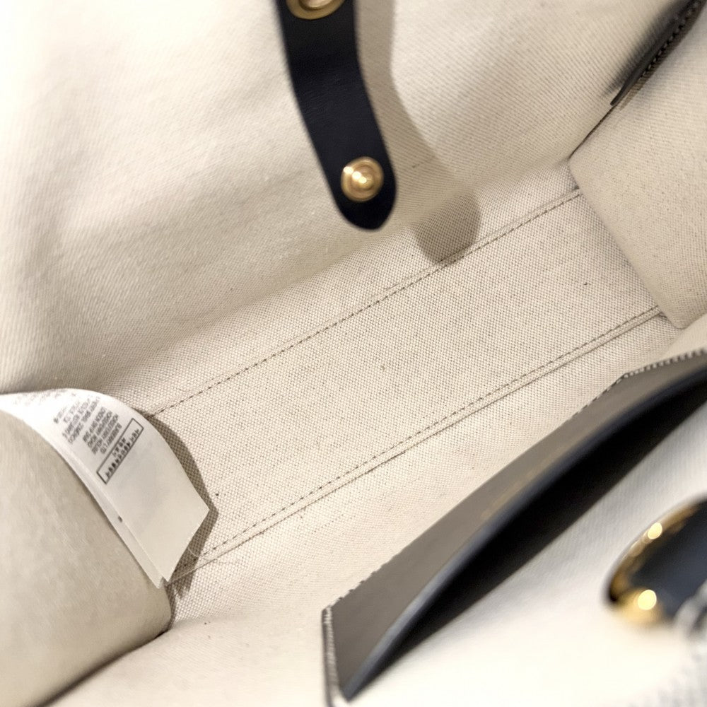 【開店SALE】 BURBERRY バーバリー 2WAY フレヤトート　ミニ ハンドバッグ ショルダーバッグ 8044142 キャンバス レザー ブラック 黒 アイボリー ゴールド金具 レディース【中古品】