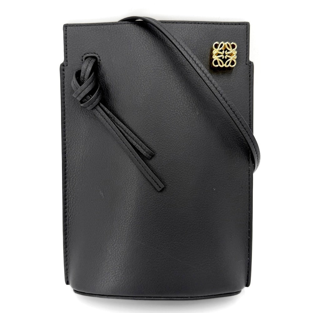 【開店SALE】 LOEWE ロエベ ショルダーバッグ アナグラム ダイスポケット ミニバッグ ショルダーポーチ C630R12X01 レザー ブラック 黒 ゴールド金具 レディース【中古品】