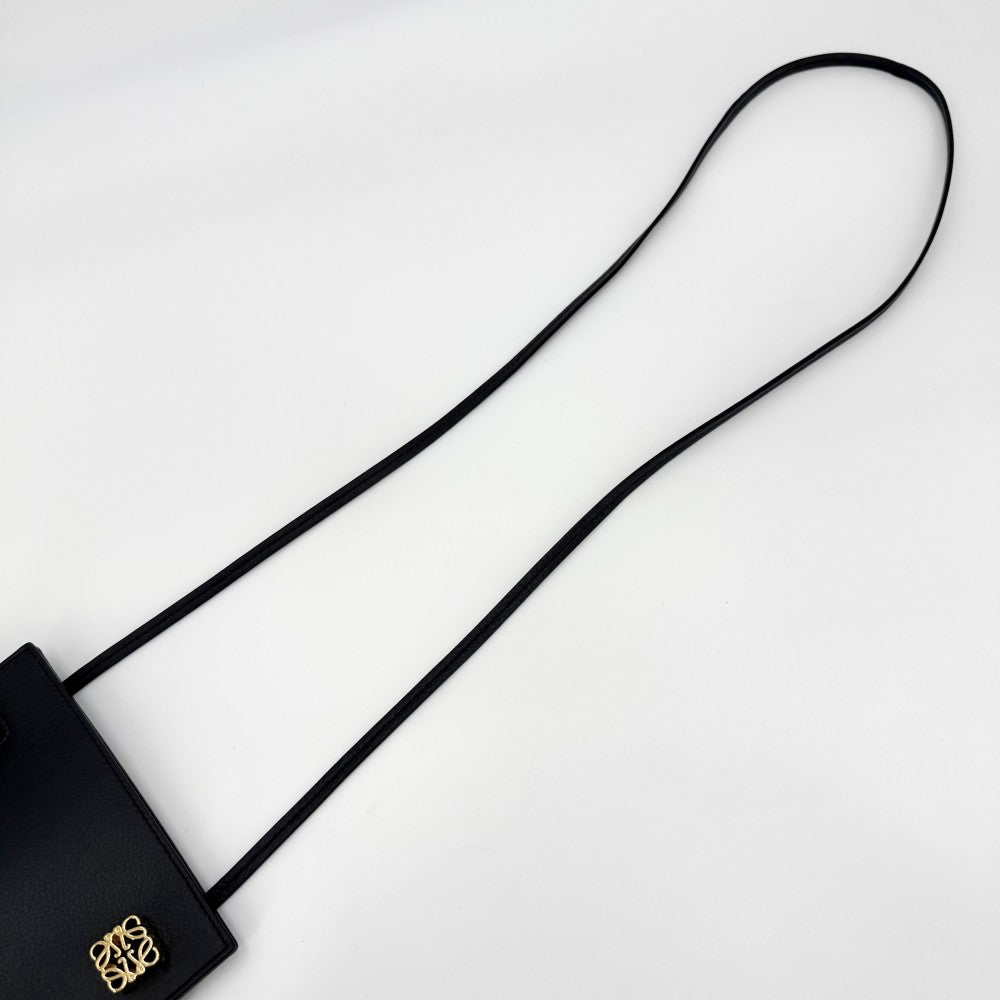 【開店SALE】 LOEWE ロエベ ショルダーバッグ アナグラム ダイスポケット ミニバッグ ショルダーポーチ C630R12X01 レザー ブラック 黒 ゴールド金具 レディース【中古品】