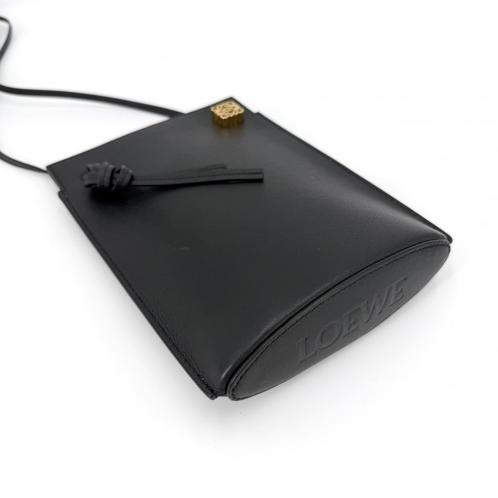 【開店SALE】 LOEWE ロエベ ショルダーバッグ アナグラム ダイスポケット ミニバッグ ショルダーポーチ C630R12X01 レザー ブラック 黒 ゴールド金具 レディース【中古品】