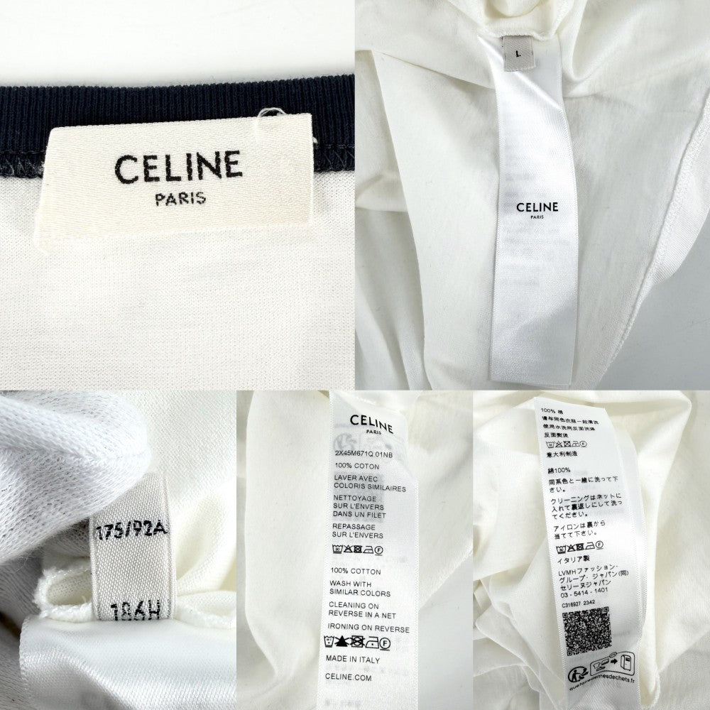 CELINE セリーヌ 半袖Ｔシャツ ロゴプリント トップス カットソー クルーネック アパレル 服 L 2X45M671Q ホワイト 白 ブラック 黒 春 夏 コットン メンズ【中古品】