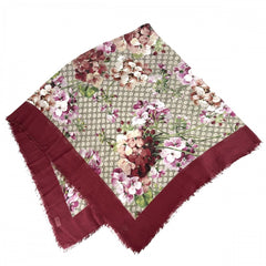 【開店SALE】 GUCCI グッチ ストール GGブルームスショール 大判スカーフ 花柄 フラワーモチーフ 417424 レーヨン シルク レッド 赤 ブラウン 茶 レディース【中古品】