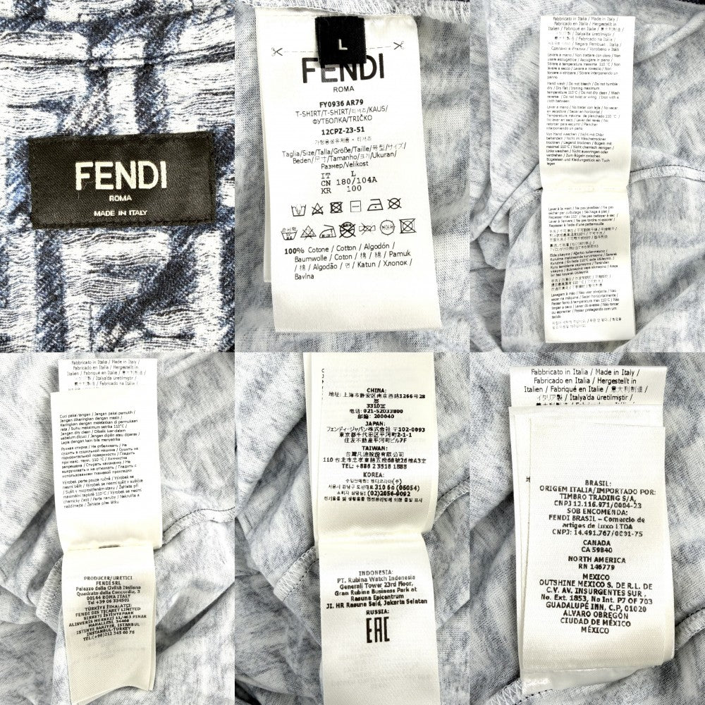 FENDI フェンディ 半袖Ｔシャツ ズッカ トップス アパレル クルーネック 服 カットソー L FY0936 ネイビー 紺 ホワイト 白 春 夏 コットン メンズ【中古品】
