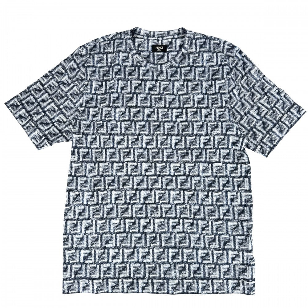 FENDI フェンディ 半袖Ｔシャツ ズッカ トップス アパレル クルーネック 服 カットソー L FY0936 ネイビー 紺 ホワイト 白 春 夏 コットン メンズ【中古品】