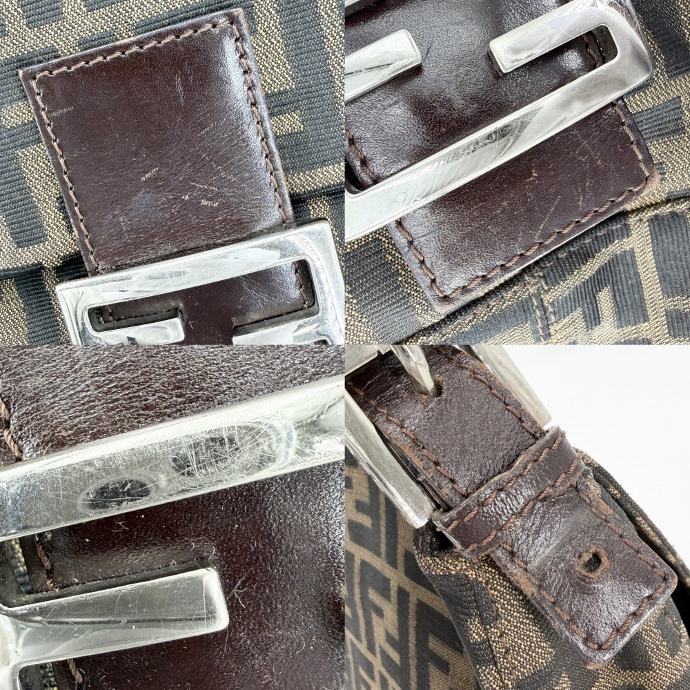 【開店SALE】 FENDI フェンディ ショルダーバッグ マンマバケット ワンショルダー Mamma Bucket 26325 キャンバス レザー ブラウン 茶 ゴールド金具 レディース【中古品】