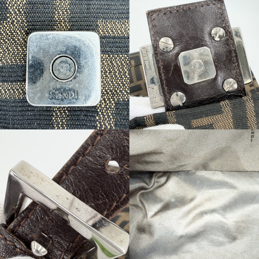 【開店SALE】 FENDI フェンディ ショルダーバッグ マンマバケット ワンショルダー Mamma Bucket 26325 キャンバス レザー ブラウン 茶 ゴールド金具 レディース【中古品】