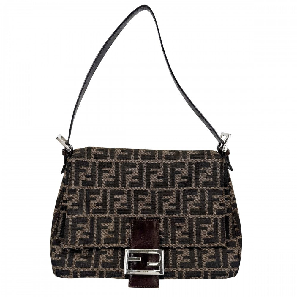 【開店SALE】 FENDI フェンディ ショルダーバッグ マンマバケット ワンショルダー Mamma Bucket 26325 キャンバス レザー ブラウン 茶 ゴールド金具 レディース【中古品】