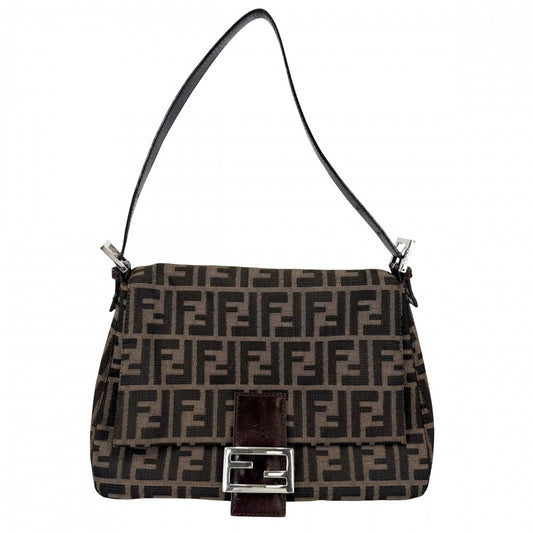 【開店SALE】 FENDI フェンディ ショルダーバッグ マンマバケット ワンショルダー Mamma Bucket 26325 キャンバス レザー ブラウン 茶 ゴールド金具 レディース【中古品】