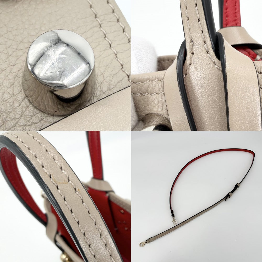 Christian Louboutin クリスチャンルブタン 2WAY カバタN/S ミニ ハンドバッグ ショルダーバッグ スタッズ ミニトートバッグ レザー ベージュ レッド 赤 シルバー×ゴールド金具 レディース【中古品】