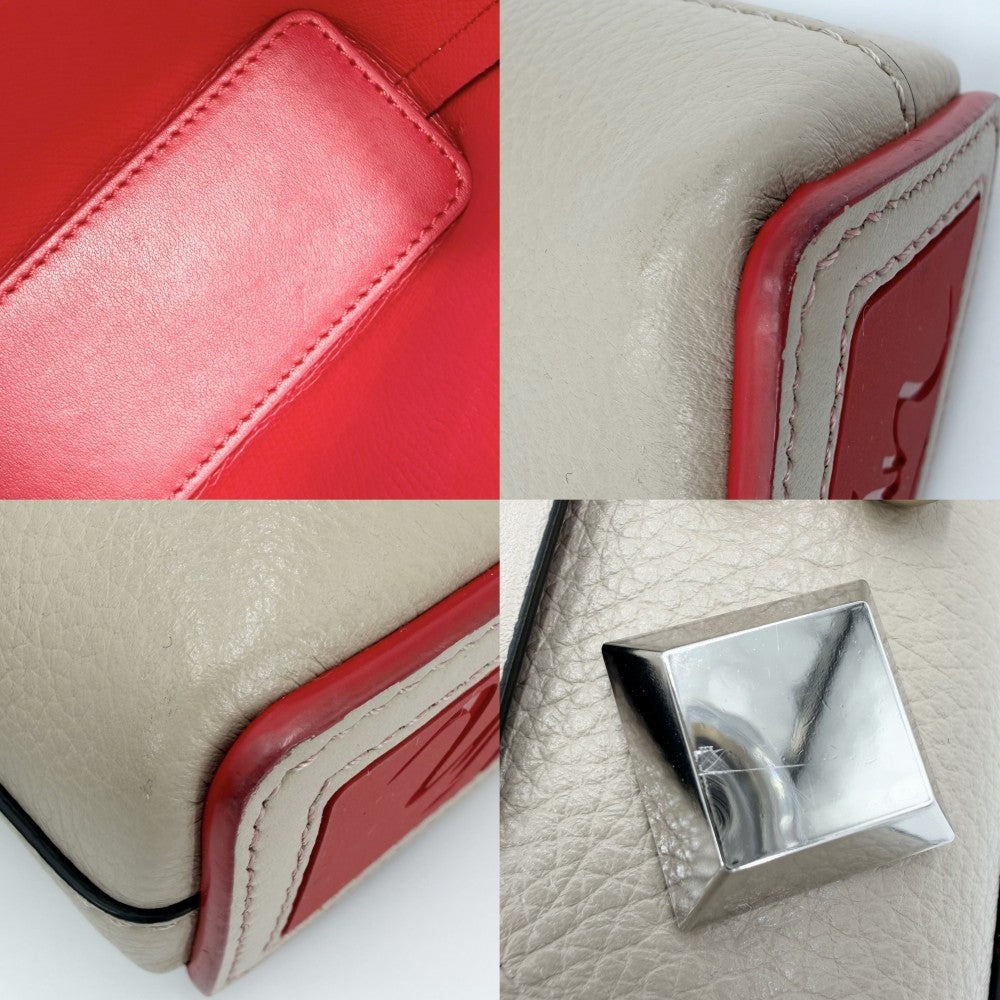 Christian Louboutin クリスチャンルブタン 2WAY カバタN/S ミニ ハンドバッグ ショルダーバッグ スタッズ ミニトートバッグ レザー ベージュ レッド 赤 シルバー×ゴールド金具 レディース【中古品】