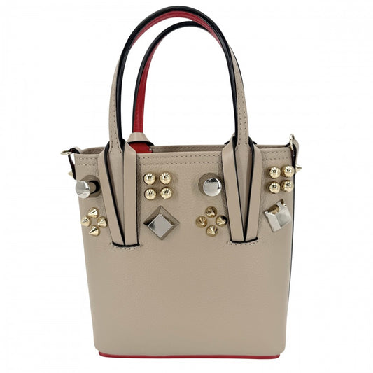 【開店SALE】 Christian Louboutin クリスチャンルブタン 2WAY カバタN/S ミニ ハンドバッグ ショルダーバッグ スタッズ ミニトートバッグ レザー ベージュ レッド 赤 シルバー×ゴールド金具 レディース【中古品】