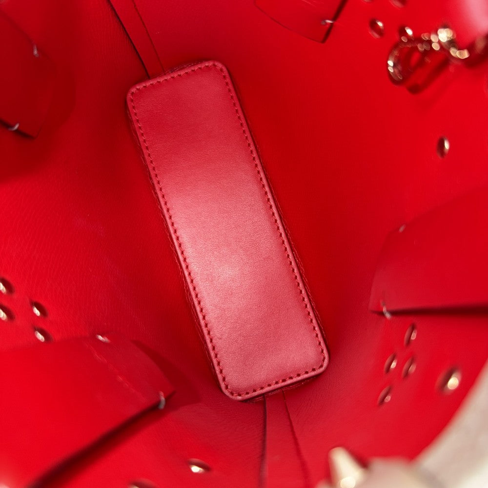 Christian Louboutin クリスチャンルブタン 2WAY カバタN/S ミニ ハンドバッグ ショルダーバッグ スタッズ ミニトートバッグ レザー ベージュ レッド 赤 シルバー×ゴールド金具 レディース【中古品】