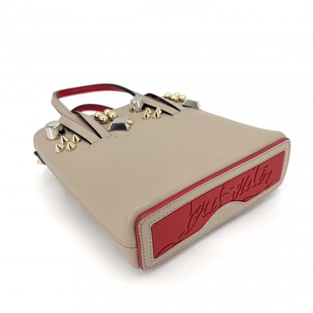 Christian Louboutin クリスチャンルブタン 2WAY カバタN/S ミニ ハンドバッグ ショルダーバッグ スタッズ ミニトートバッグ レザー ベージュ レッド 赤 シルバー×ゴールド金具 レディース【中古品】
