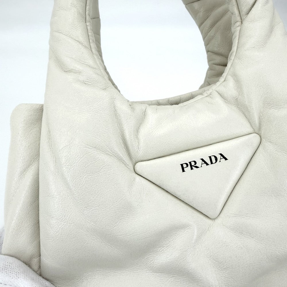 PRADA プラダ ハンドバッグ トライアングルロゴ パデッド ミニバッグ 1BA359 レザー ホワイト 白 ゴールド金具 レディース【中古品】