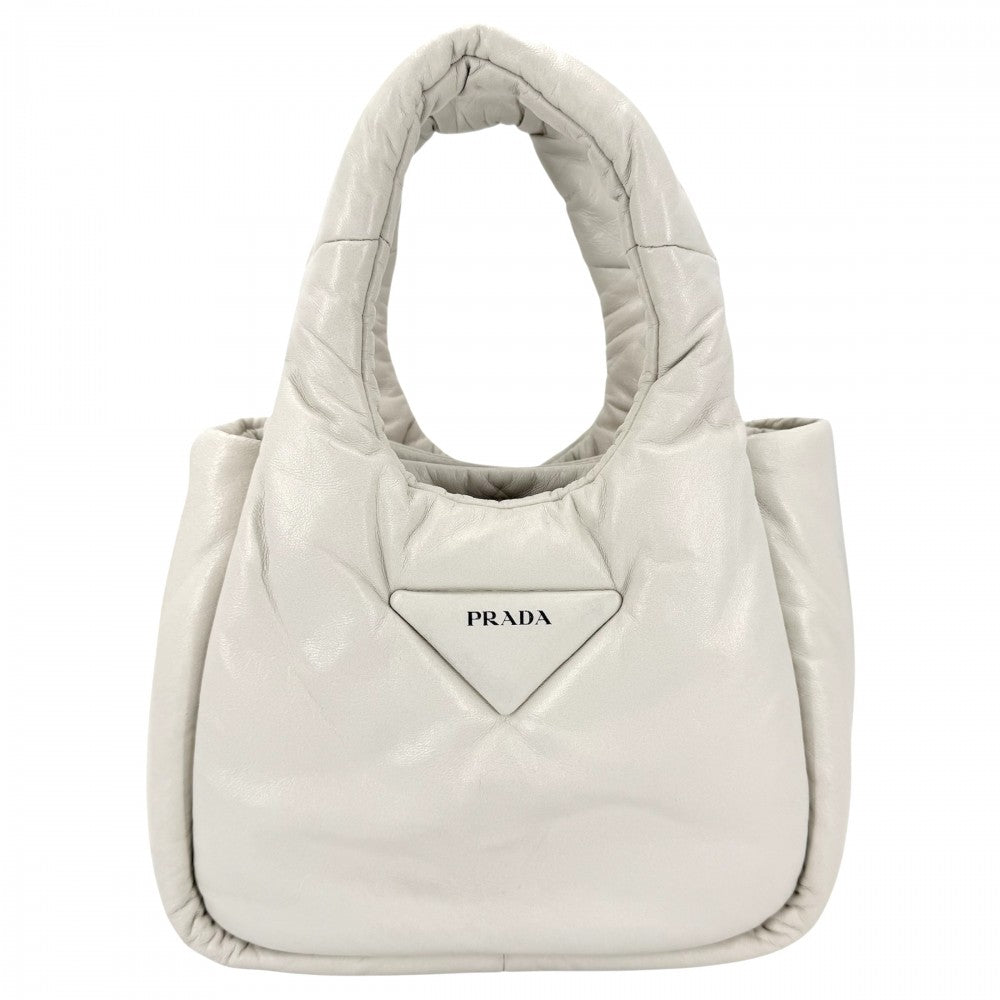 PRADA プラダ ハンドバッグ トライアングルロゴ パデッド ミニバッグ 1BA359 レザー ホワイト 白 ゴールド金具 レディース【中古品】