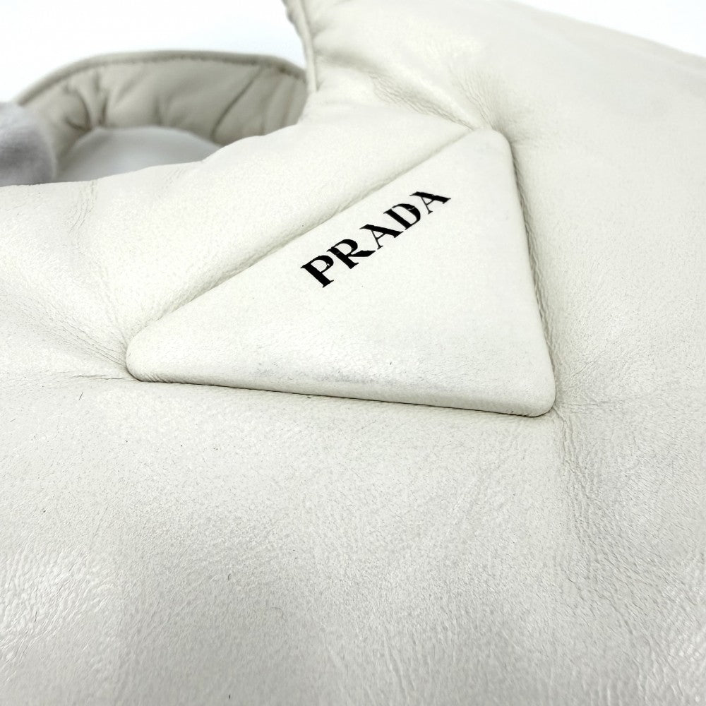 PRADA プラダ ハンドバッグ トライアングルロゴ パデッド ミニバッグ 1BA359 レザー ホワイト 白 ゴールド金具 レディース【中古品】