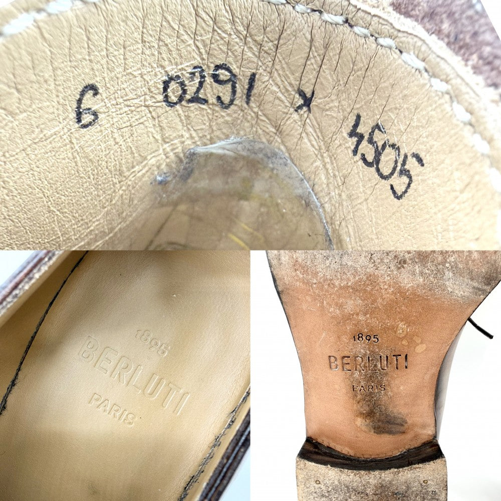 【開店SALE】 Berluti ベルルッティ ローファー アレッサンドロガレ スクリット 革靴 6サイズ 約25.5cm カリグラフィ レザー ブラウン 茶 メンズ【中古品】