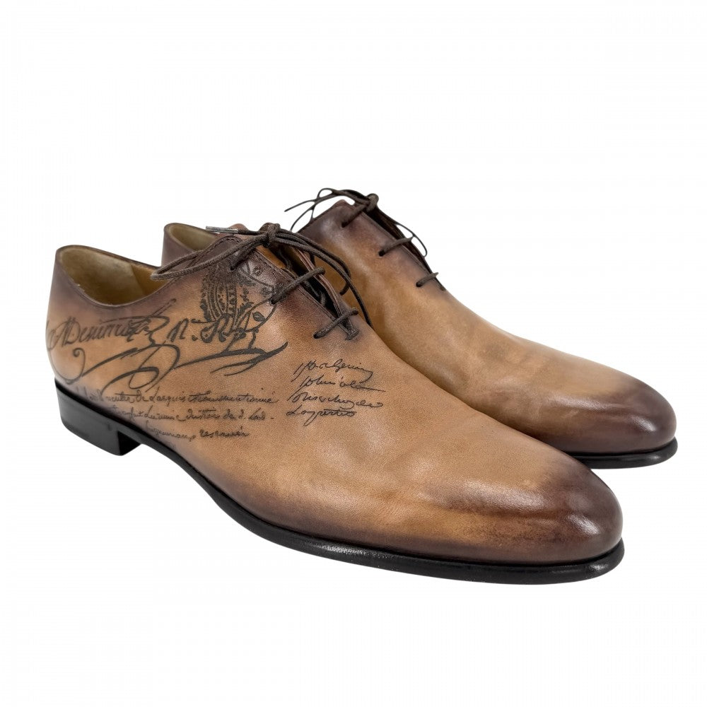 【開店SALE】 Berluti ベルルッティ ローファー アレッサンドロガレ スクリット 革靴 6サイズ 約25.5cm カリグラフィ レザー ブラウン 茶 メンズ【中古品】