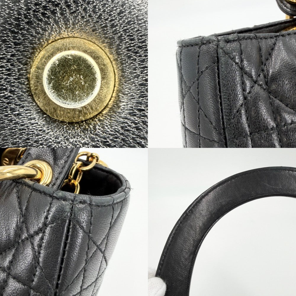 【開店SALE】 Christian Dior クリスチャンディオール 2WAY カナージュ レディディオール ハンドバッグ ショルダーバッグ ミディアム レザー ブラック 黒 ゴールド金具 レディース【中古品】