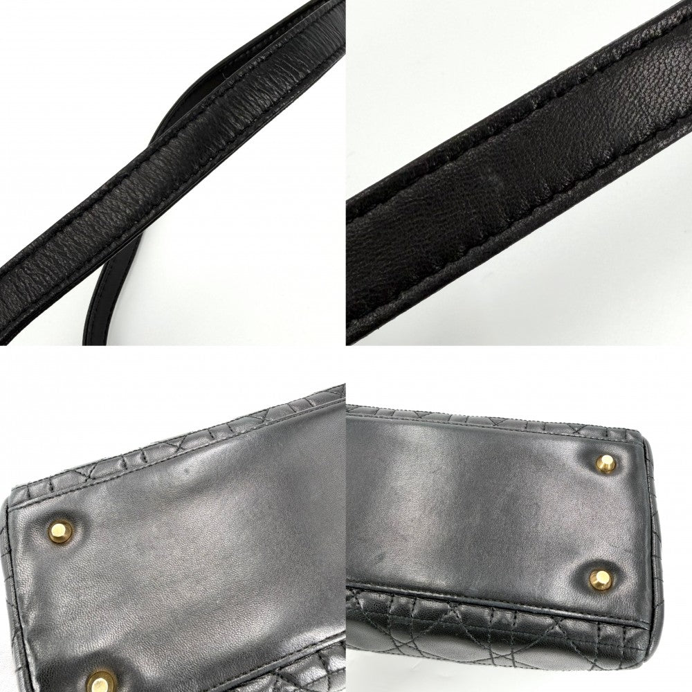【開店SALE】 Christian Dior クリスチャンディオール 2WAY カナージュ レディディオール ハンドバッグ ショルダーバッグ ミディアム レザー ブラック 黒 ゴールド金具 レディース【中古品】