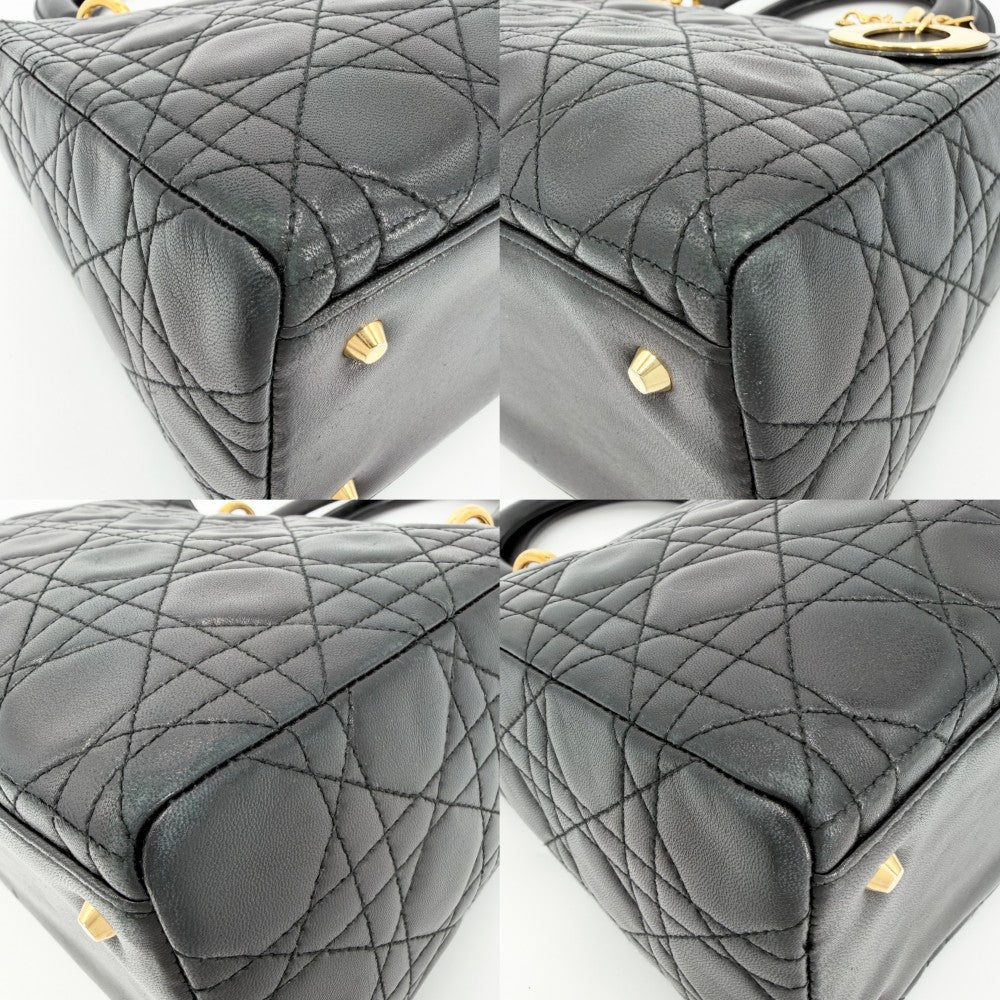 【開店SALE】 Christian Dior クリスチャンディオール 2WAY カナージュ レディディオール ハンドバッグ ショルダーバッグ ミディアム レザー ブラック 黒 ゴールド金具 レディース【中古品】