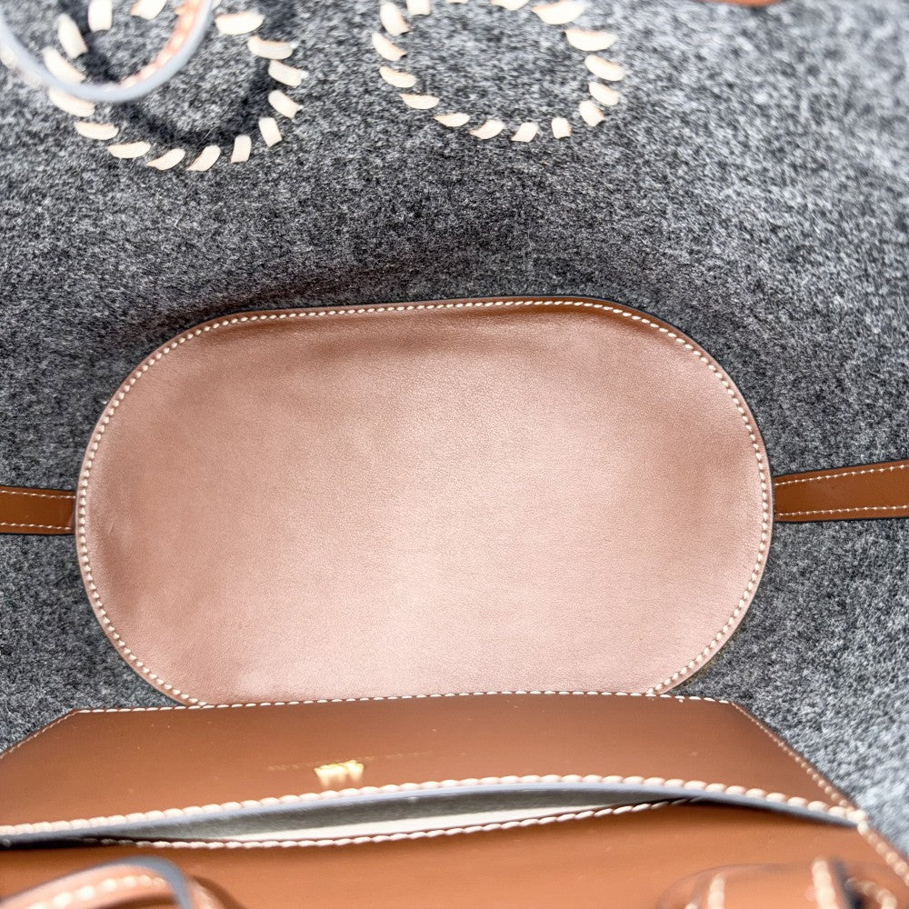 Anya Hindmarch アニヤ・ハインドマーチ ハンドバッグ アイズ トートバッグ Eyes フェルト レザー グレー ブラウン 茶 ゴールド金具 レディース【中古品】