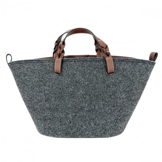 Anya Hindmarch アニヤ・ハインドマーチ ハンドバッグ アイズ トートバッグ Eyes フェルト レザー グレー ブラウン 茶 ゴールド金具 レディース【中古品】