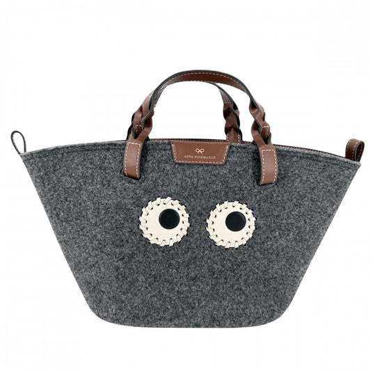Anya Hindmarch アニヤ・ハインドマーチ ハンドバッグ アイズ トートバッグ Eyes フェルト レザー グレー ブラウン 茶 ゴールド金具 レディース【中古品】