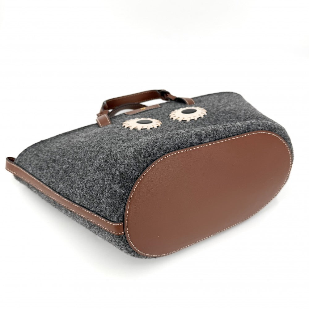 Anya Hindmarch アニヤ・ハインドマーチ ハンドバッグ アイズ トートバッグ Eyes フェルト レザー グレー ブラウン 茶 ゴールド金具 レディース【中古品】