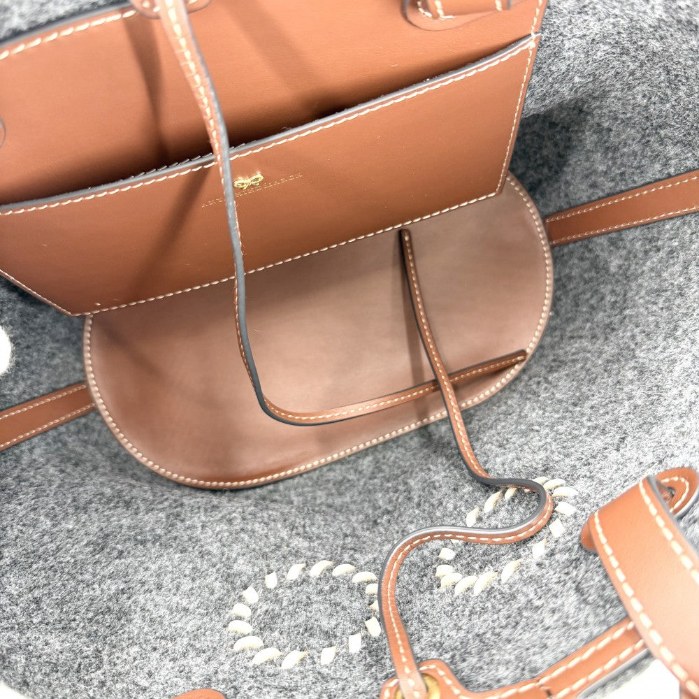 Anya Hindmarch アニヤ・ハインドマーチ ハンドバッグ アイズ トートバッグ Eyes フェルト レザー グレー ブラウン 茶 ゴールド金具 レディース【中古品】