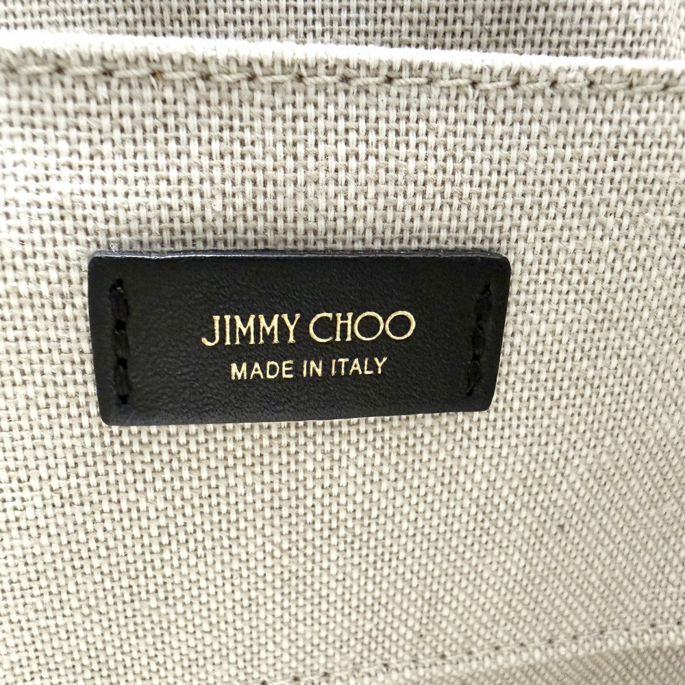 【開店SALE】 JIMMY CHOO ジミーチュウ 2WAY スタッズ ボンボンバケット ハンドバッグ ショルダーバッグ 巾着 星 スター デニム レザー ライトブルー ブラック 黒 ゴールド金具 レディース【中古品】