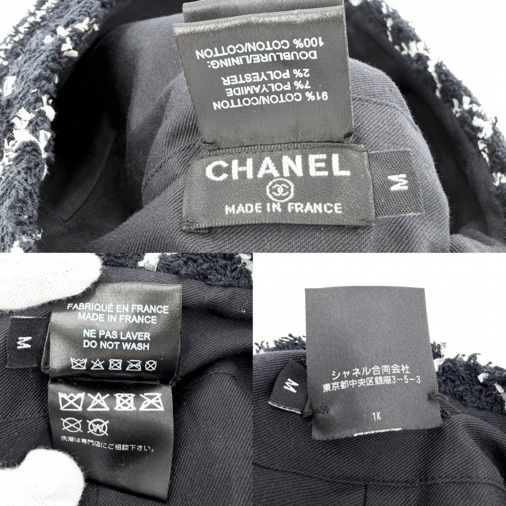 CHANEL シャネル ベレー帽 チェック ファッションアイテム 帽子 ココマーク Mサイズ 春 秋 冬 コットン ポリアミド ポリエステル ブラック 黒 ホワイト 白 レディース【中古品】
