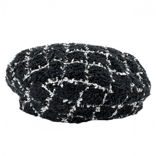 【秋物特集】 CHANEL シャネル ベレー帽 チェック ファッションアイテム 帽子 ココマーク Mサイズ 春 秋 冬 コットン ポリアミド ポリエステル ブラック 黒 ホワイト 白 レディース【中古品】