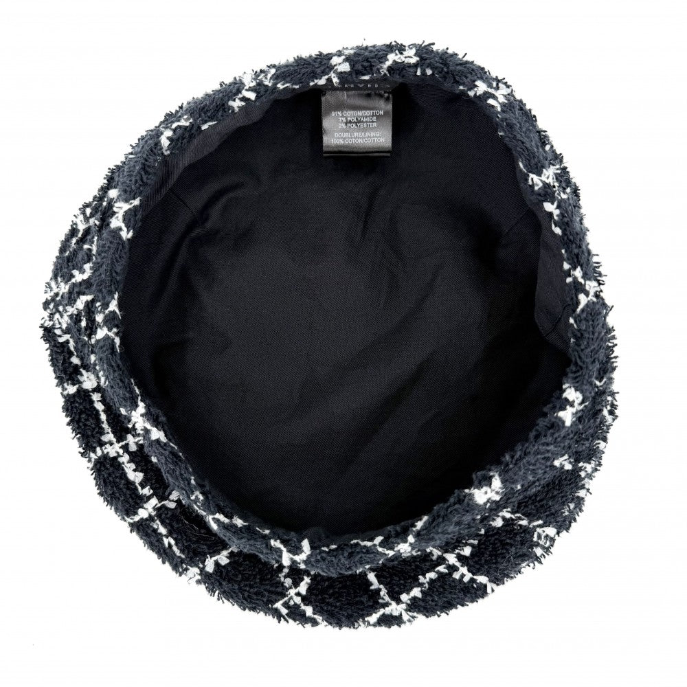 CHANEL シャネル ベレー帽 チェック ファッションアイテム 帽子 ココマーク Mサイズ 春 秋 冬 コットン ポリアミド ポリエステル ブラック 黒 ホワイト 白 レディース【中古品】