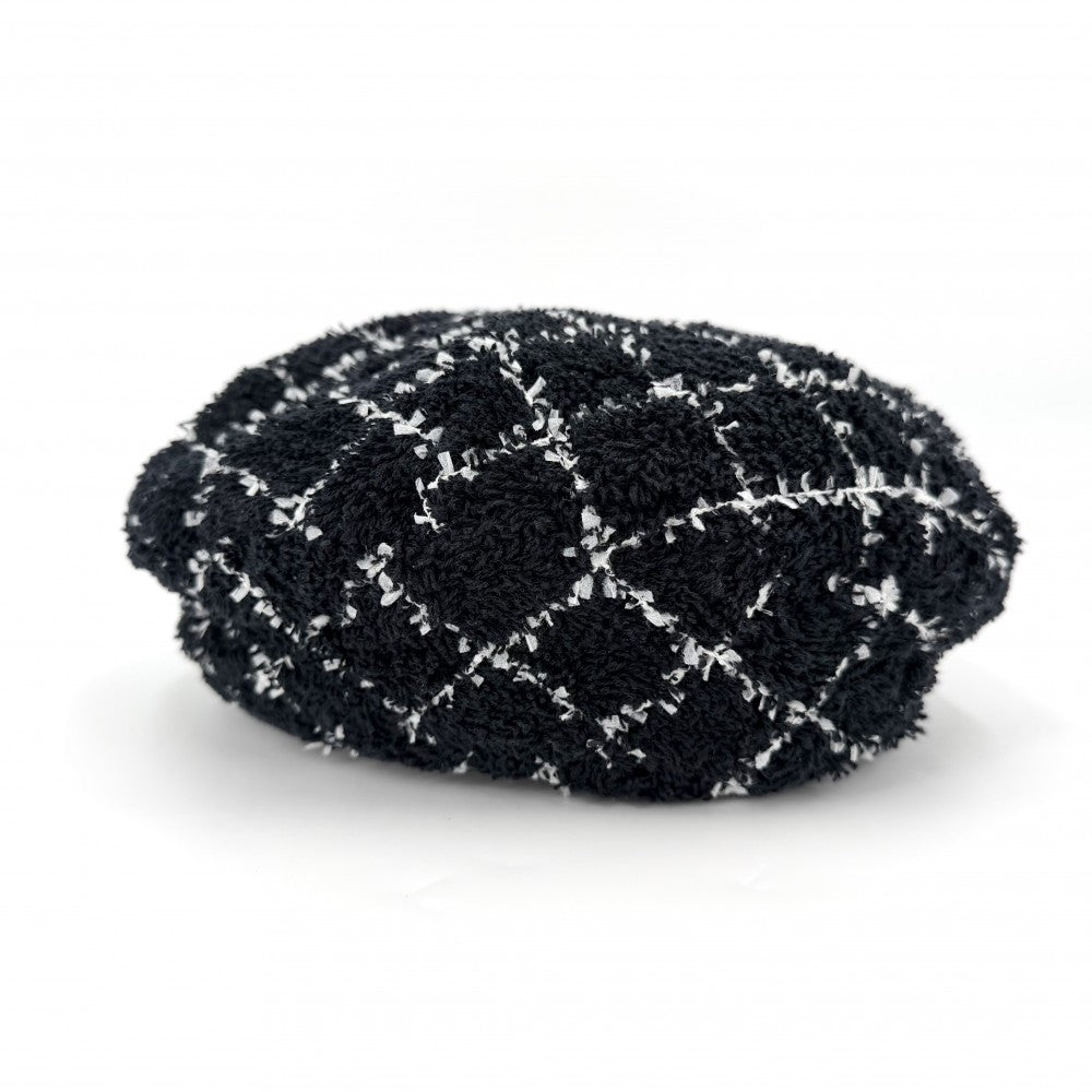 CHANEL シャネル ベレー帽 チェック ファッションアイテム 帽子 ココマーク Mサイズ 春 秋 冬 コットン ポリアミド ポリエステル ブラック 黒 ホワイト 白 レディース【中古品】