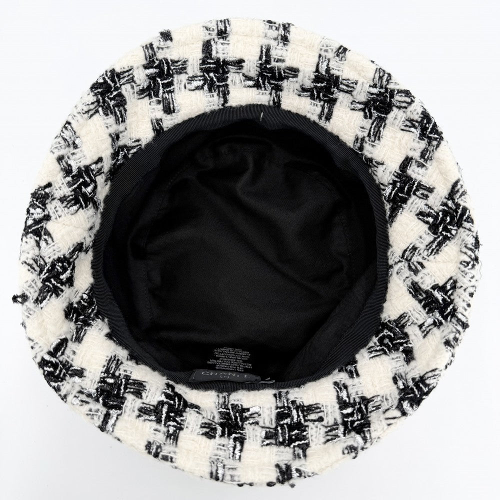 CHANEL シャネル ハット ツイード バケットハット ファッションアイテム 帽子 ココマーク Mサイズ ウール ポリアミド ポリエステル シルク ブラック 黒 アイボリー レディース【中古品】