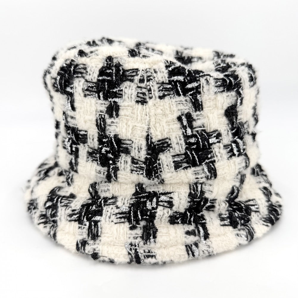 CHANEL シャネル ハット ツイード バケットハット ファッションアイテム 帽子 ココマーク Mサイズ ウール ポリアミド ポリエステル シルク ブラック 黒 アイボリー レディース【中古品】