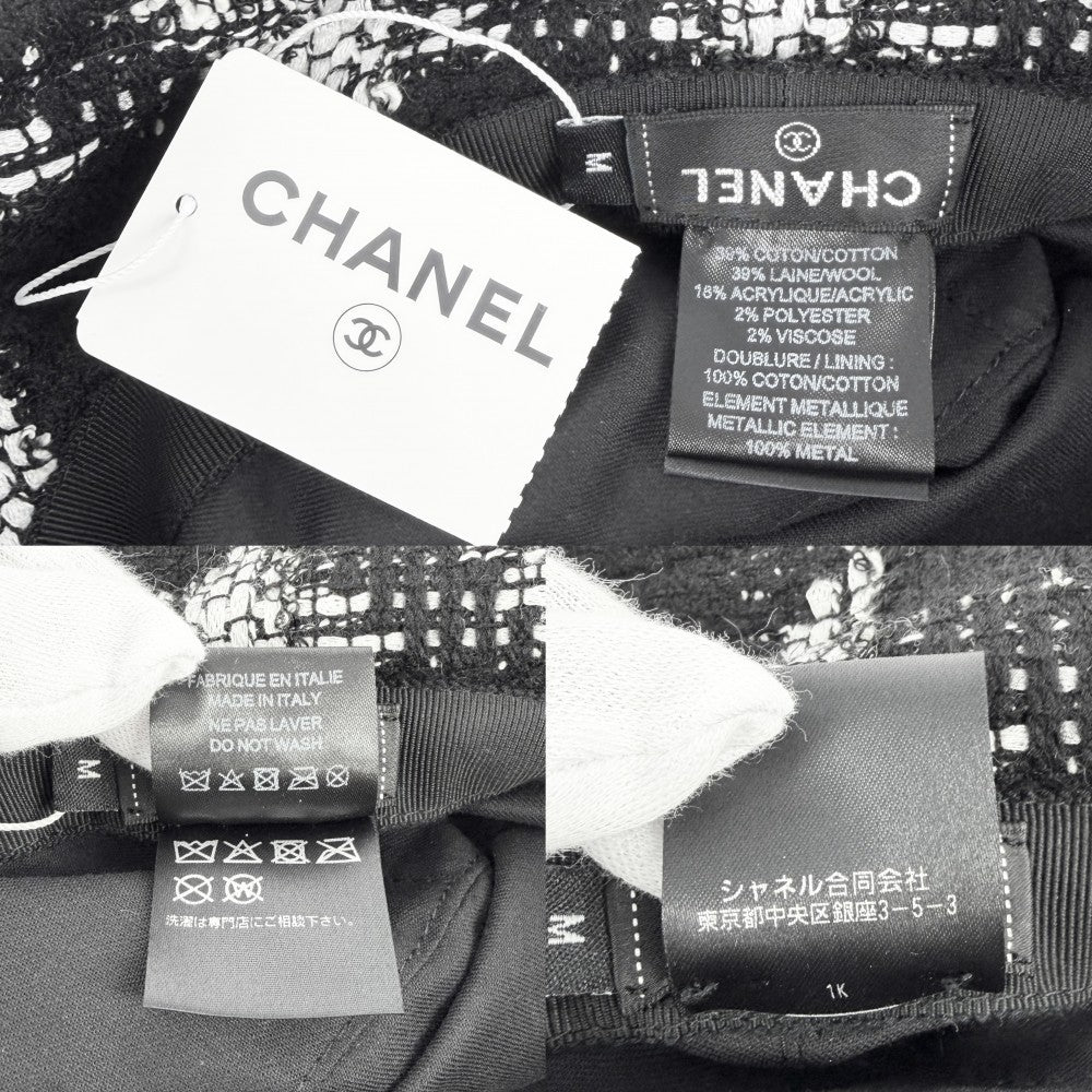 CHANEL シャネル ハット ツイード バケットハット ファッションアイテム 帽子 ココマーク Mサイズ ブラック 黒 ホワイト 白 レディース【中古品】