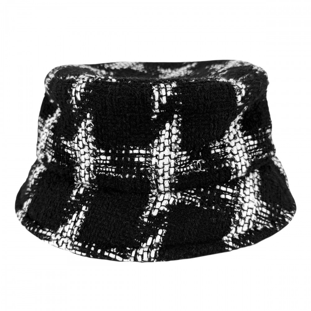 CHANEL シャネル ハット ツイード バケットハット ファッションアイテム 帽子 ココマーク Mサイズ ブラック 黒 ホワイト 白 レディース【中古品】