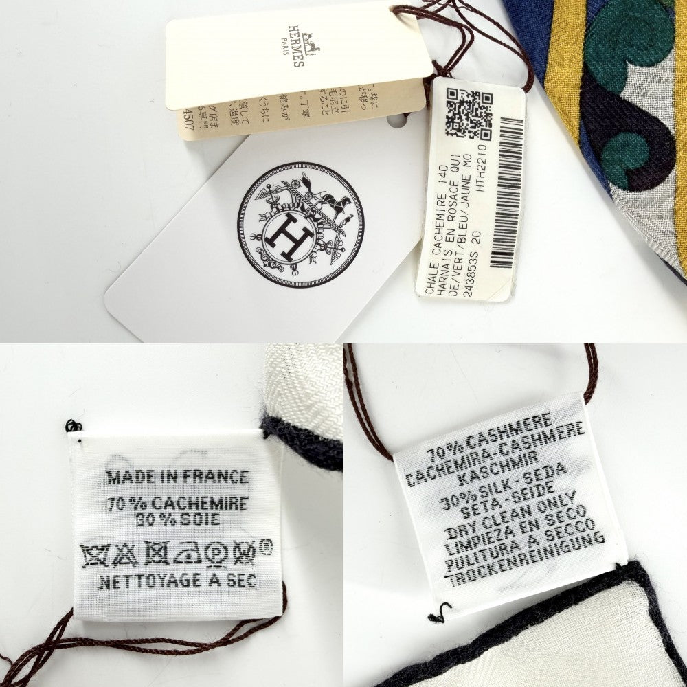 ストール カレジェアン Harnais en Rosace スカーフ 大判 ハーネスの薔薇窓 ファッションアイテム カシミヤ シルク グリーン 緑 マルチカラー レディース【中古品】