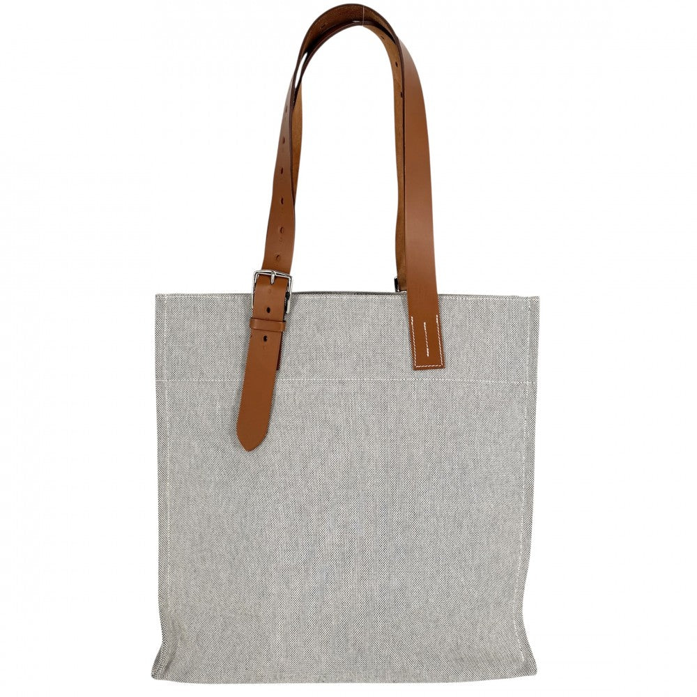 【開店SALE】 HERMES エルメス トートバッグ エトリヴィエール・ショッピング 刻印不鮮明 キャンバス レザー グレー系 ブラウン 茶 シルバー金具 ユニセックス【中古品】