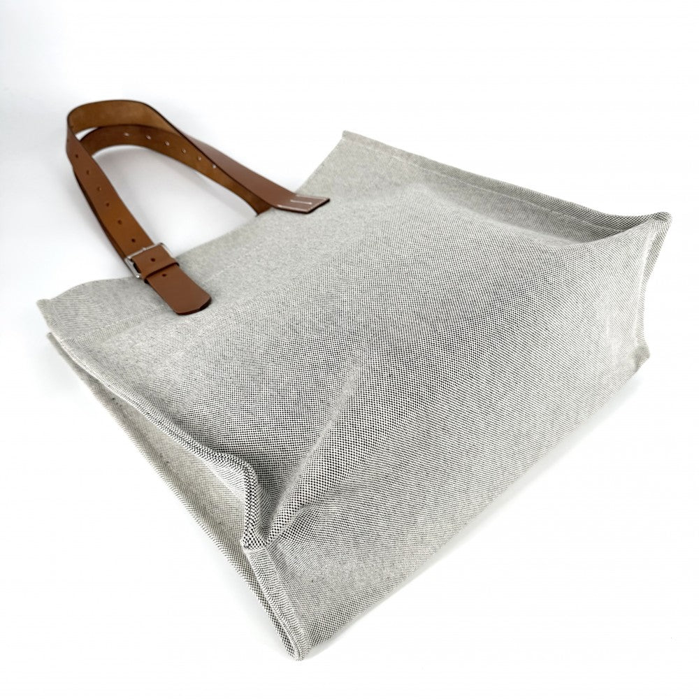 【開店SALE】 HERMES エルメス トートバッグ エトリヴィエール・ショッピング 刻印不鮮明 キャンバス レザー グレー系 ブラウン 茶 シルバー金具 ユニセックス【中古品】