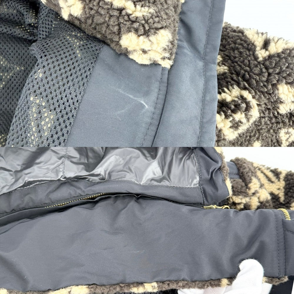 【開店SALE】 LOUIS VUITTON ルイヴィトン ブルゾン LVロゴフリース フード ボアジャケット アパレル 服 アウター 34 ブラウン 茶 ブラック 黒 ゴールド金具 冬 ウール アクリル ポリエステル レディース【中古品】