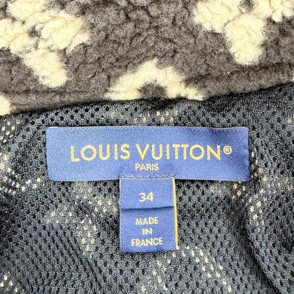 【開店SALE】 LOUIS VUITTON ルイヴィトン ブルゾン LVロゴフリース フード ボアジャケット アパレル 服 アウター 34 ブラウン 茶 ブラック 黒 ゴールド金具 冬 ウール アクリル ポリエステル レディース【中古品】