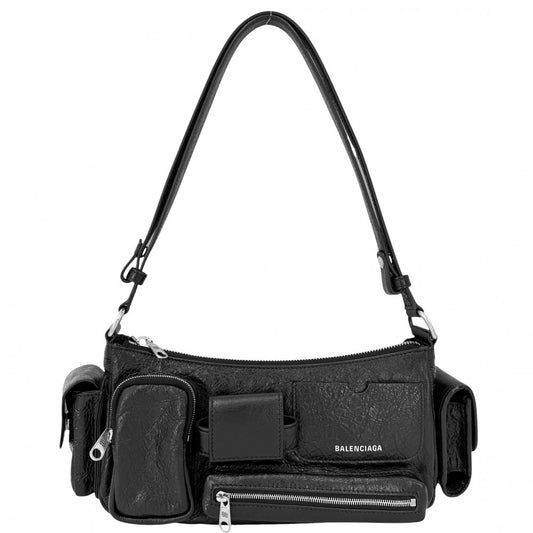BALENCIAGA バレンシアガ 2WAY スーパービジー ハンドバッグ ショルダーバッグ 802227 レザー ブラック 黒 シルバー金具 レディース【中古品】
