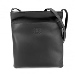 【開店SALE】 LOEWE ロエベ ショルダーバッグ アナグラム ポシェット レザー ブラック 黒 ゴールド金具 レディース【中古品】