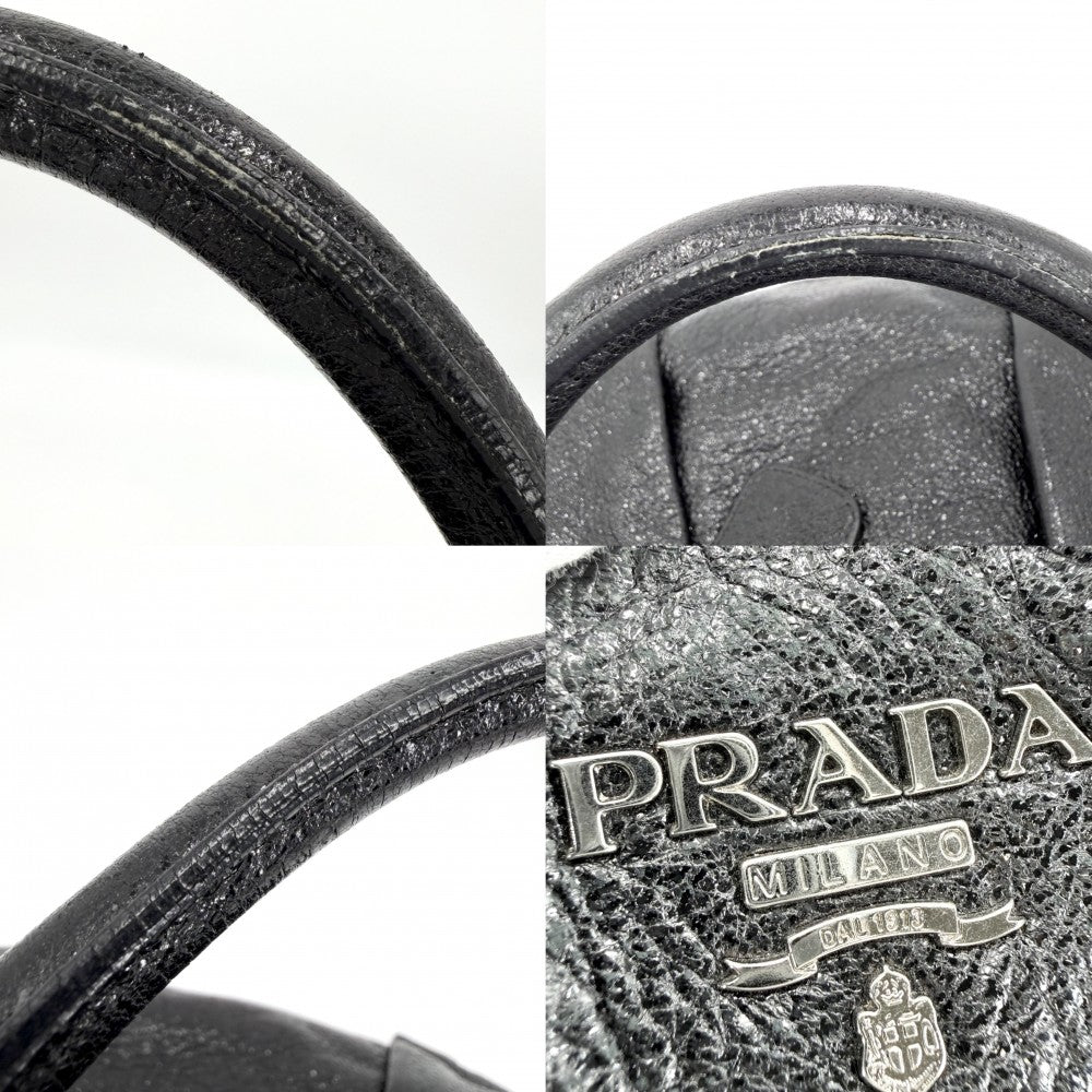 PRADA プラダ ハンドバッグ トートバッグ レザー ブラック 黒 シルバー金具 レディース【中古品】